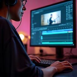 Person editing video on a computer.