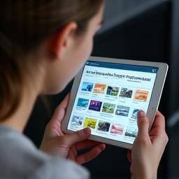 Person looking at course options on a tablet.