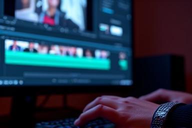 Computer screen showing video editing software interface.